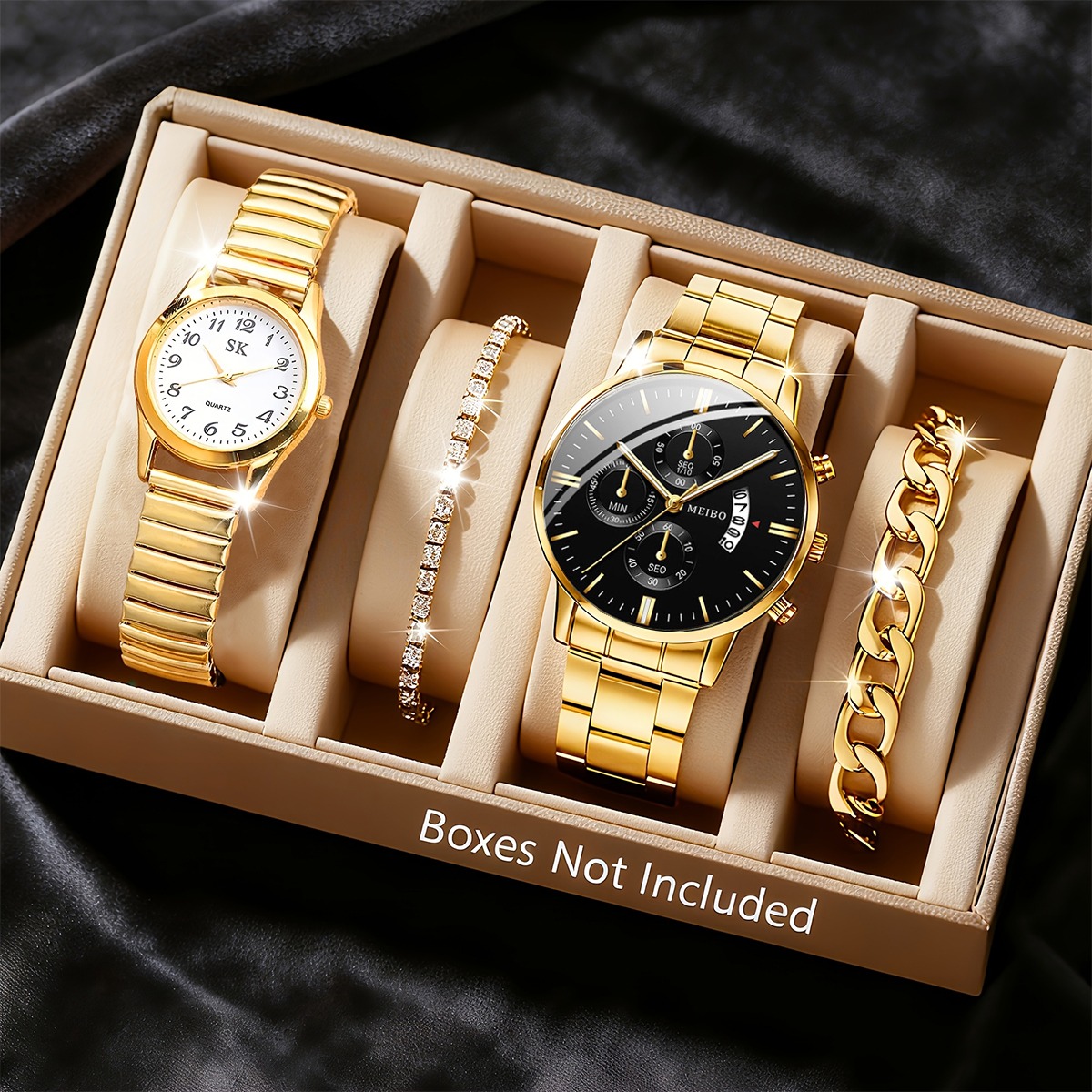 Men Accessories Elegant - 4PCS 패션 커플 시계 팔찌 세트