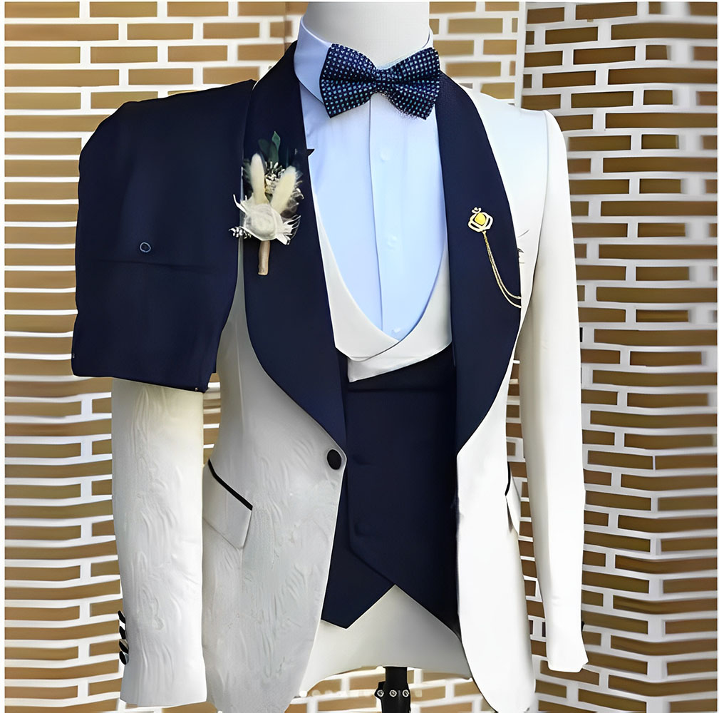Men Accessories Elegant - 우아한 WhiteJacquard 정장 남성 결혼식 정장