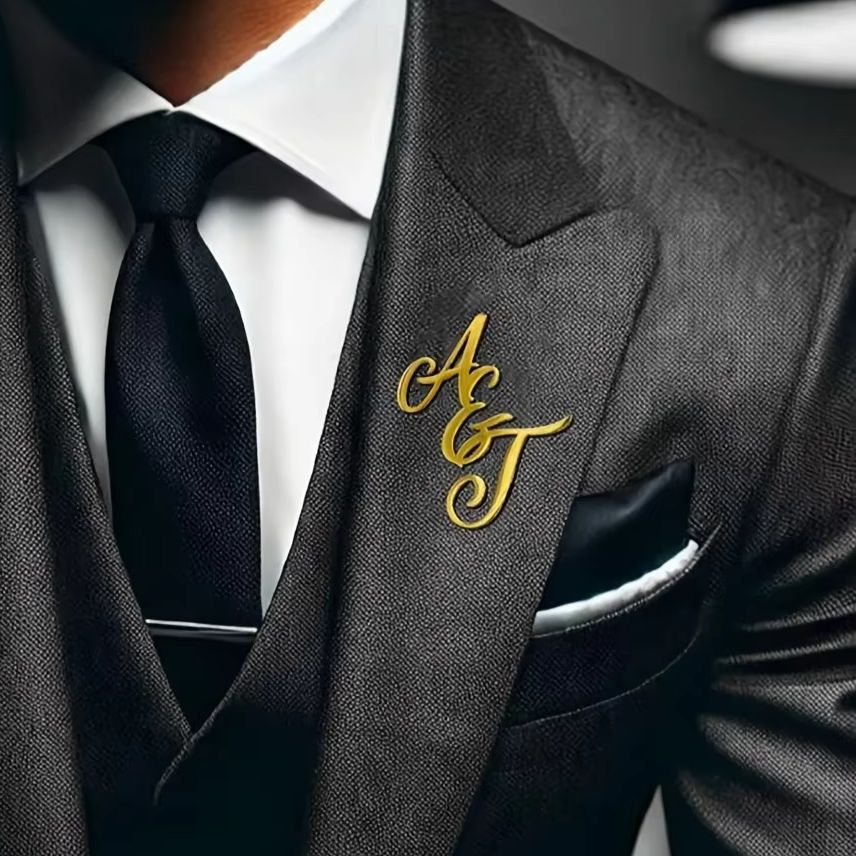 Men Accessories Brooch - 맞춤 모노그램 이니셜 이름 스테인리스 스틸