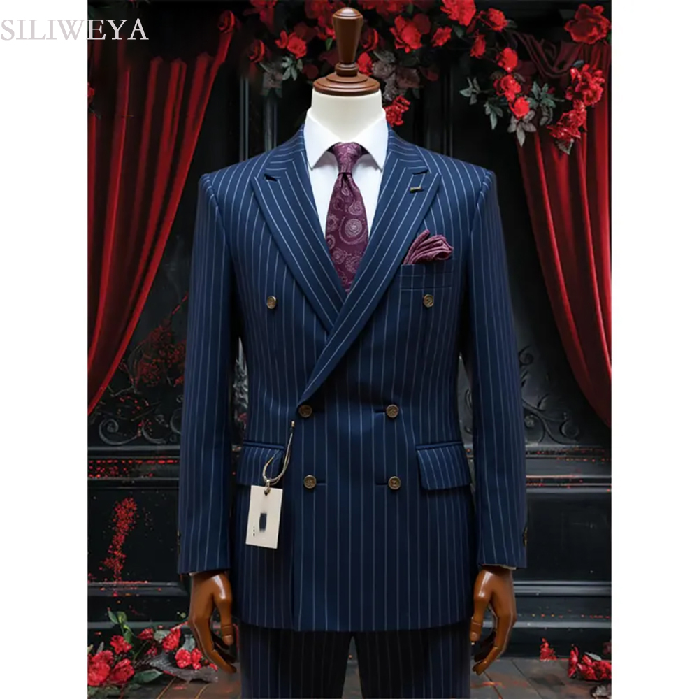 Men Accessories Elegant - SILIWEYA 더블 브레스트 비즈니스 남성 정장