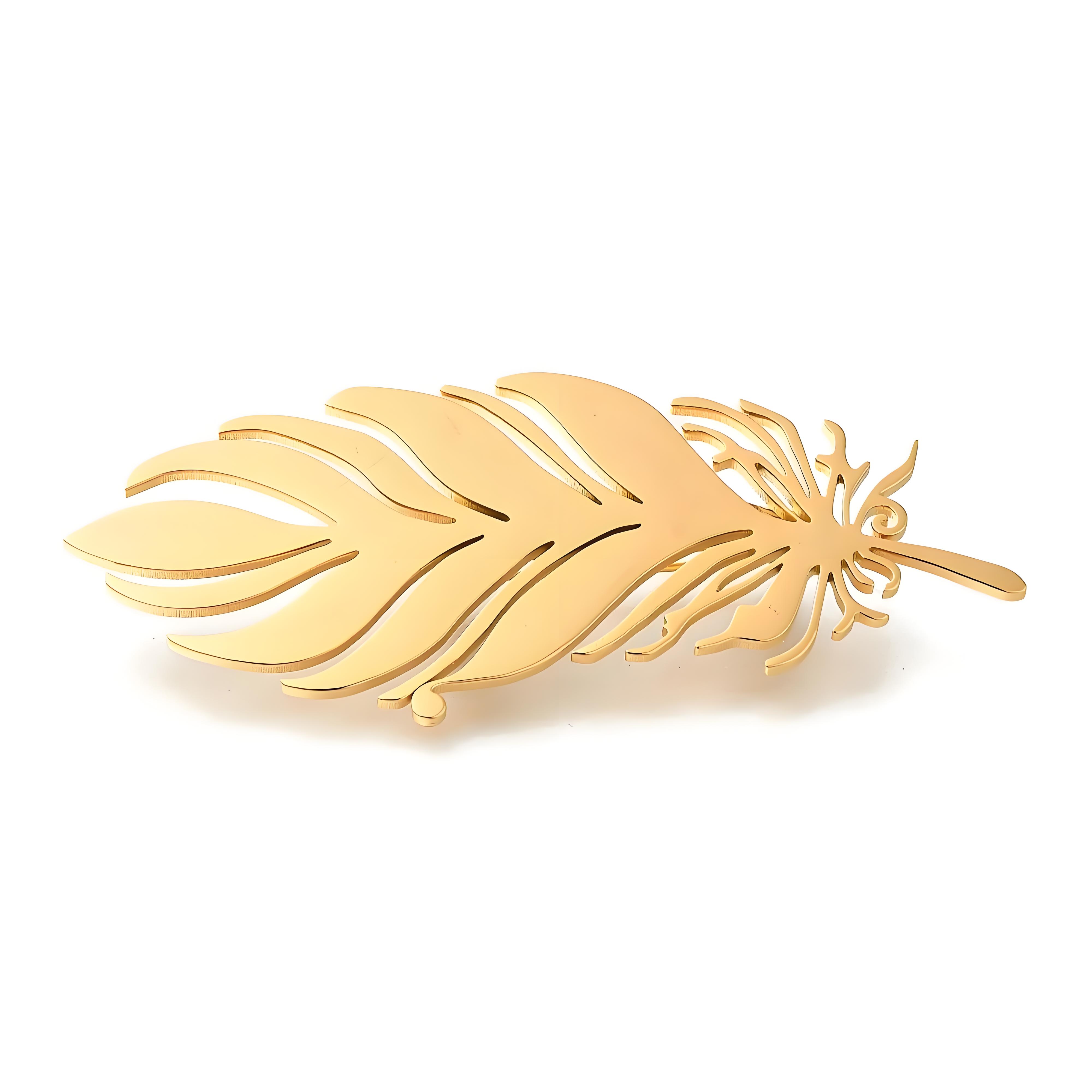 Men Accessories Brooch - 금도금 깃털 브로치, 정교한 속이 빈