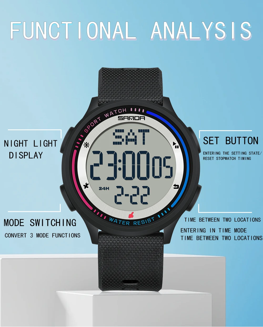 Sanda 6158 다중 기능 야외 스포츠 방수 디지털 - Men Accessories For Wrist 리뷰 및 가격