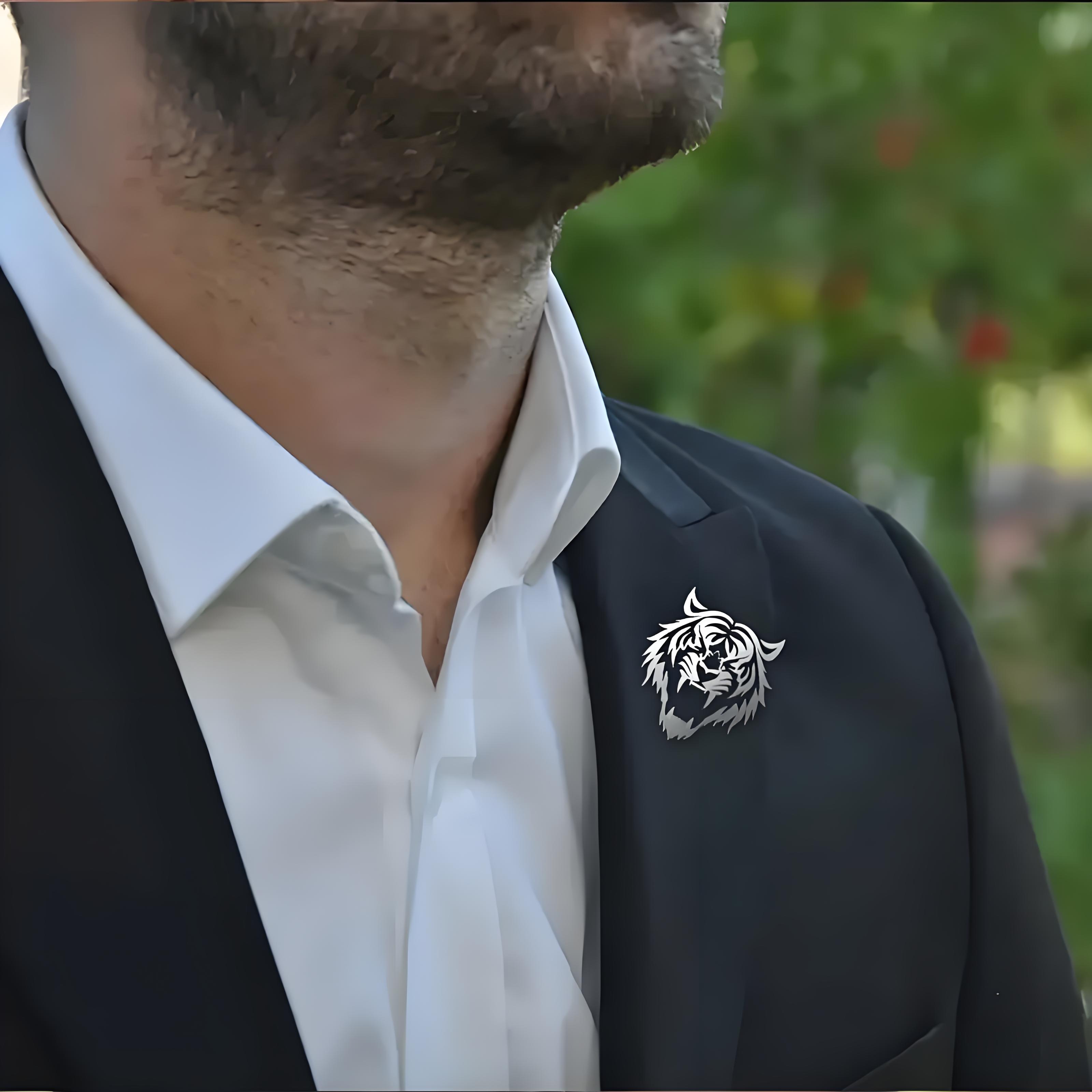 남성용 스테인레스 스틸 호랑이 머리 옷깃 핀, 중공 디 - Men Accessories Brooch 리뷰 및 가격