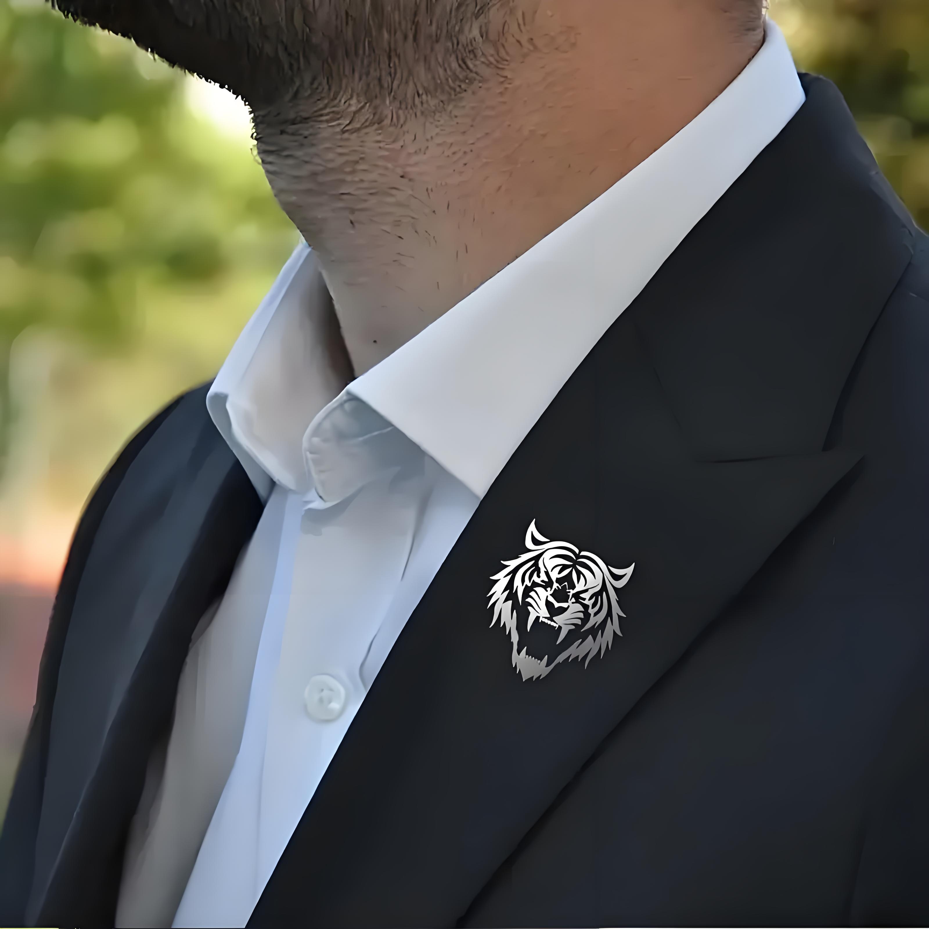남성용 스테인레스 스틸 호랑이 머리 옷깃 핀, 중공 디 - Men Accessories Brooch 리뷰 및 가격