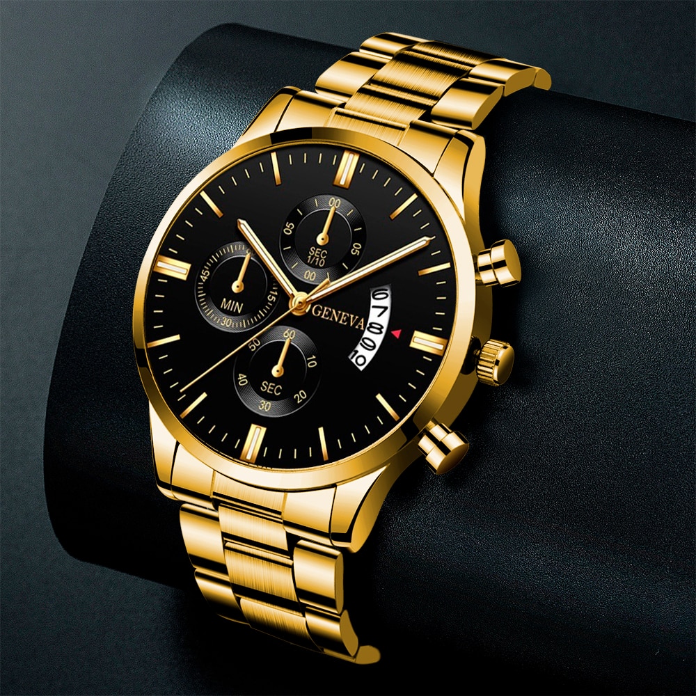 남성용 골드 스테인레스 스틸 시계, 럭셔리 캘린더 쿼츠 - Men Accessories For Wrist 리뷰 및 가격